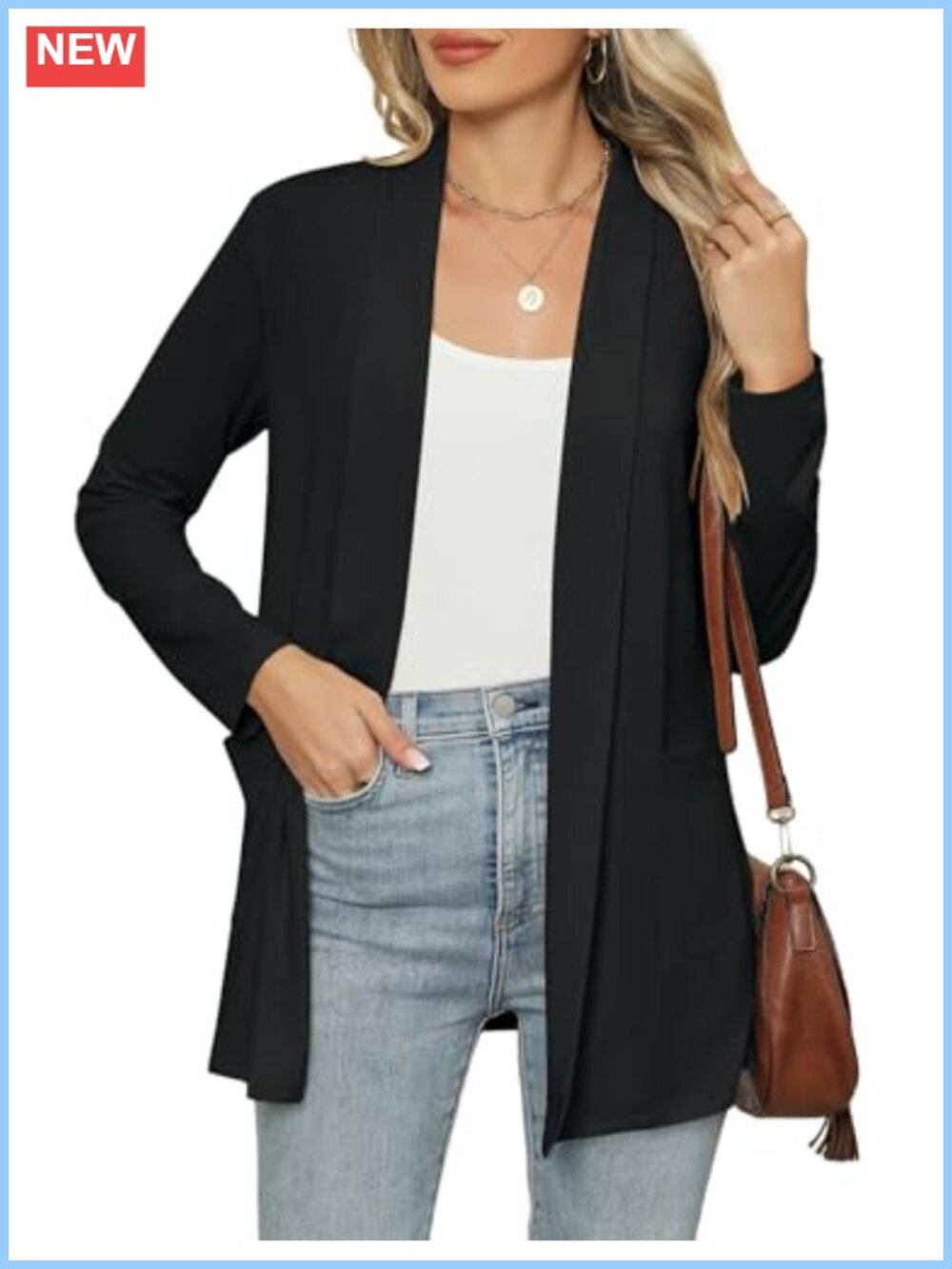 Lightweight Open Front Long Sleeve Cardigan with Pockets
